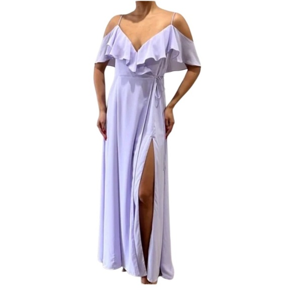 Fame and Partners Lavender Ruffle Maxi Floor Length Dress - Picture 1 of 8